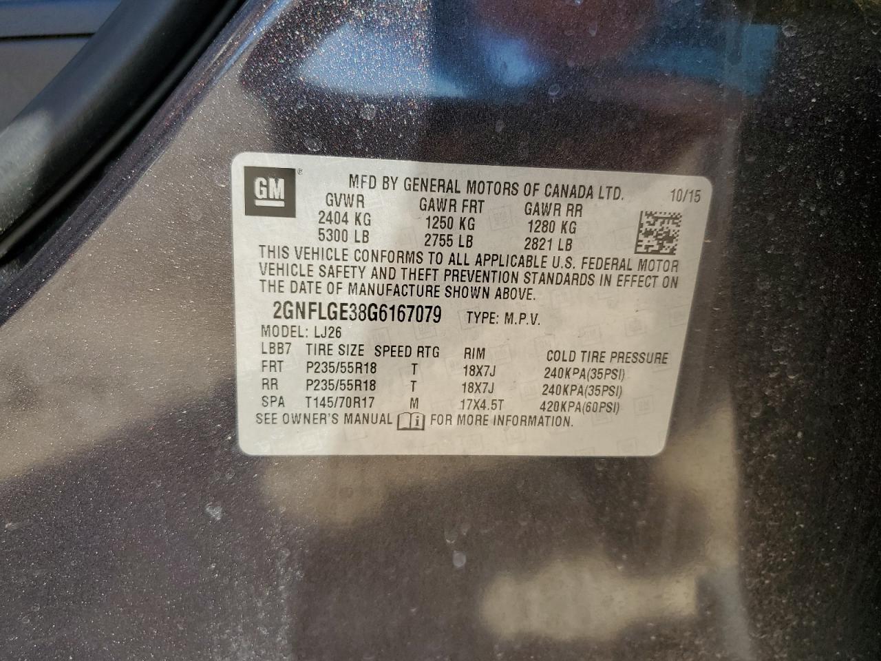 2GNFLGE38G6167079 2016 Chevrolet Equinox Ltz