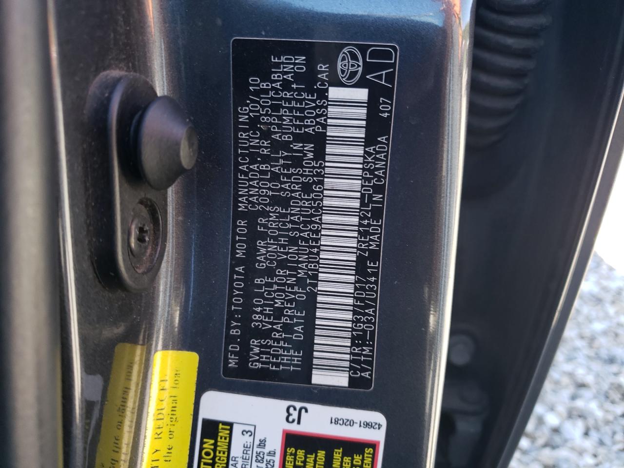 2T1BU4EE9AC506135 2010 Toyota Corolla Base