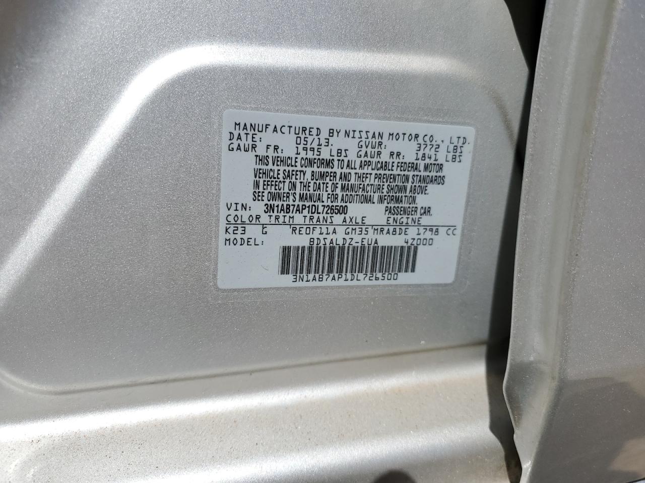 3N1AB7AP1DL726500 2013 Nissan Sentra S