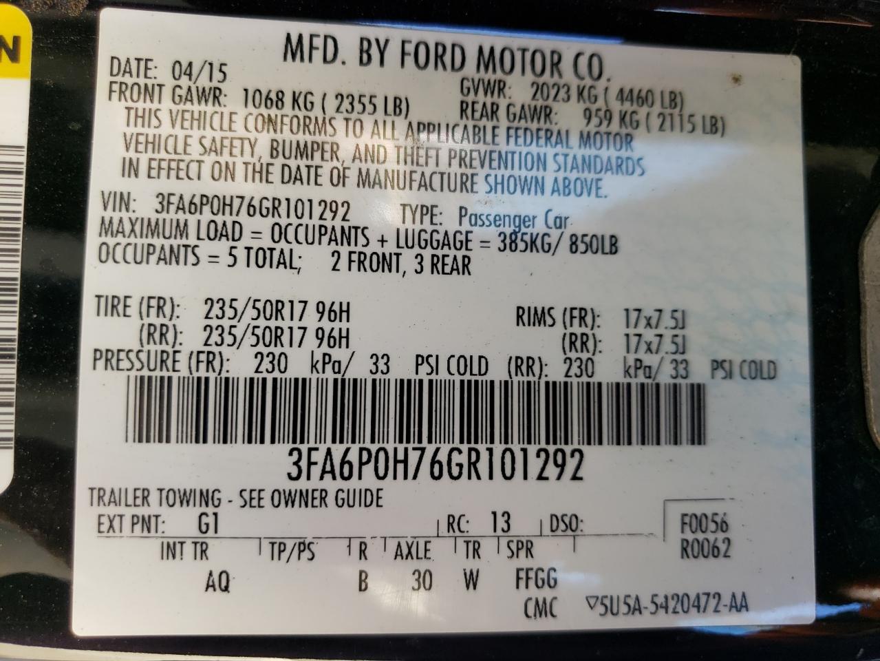 2016 Ford Fusion Se VIN: 3FA6P0H76GR101292 Lot: 72641754