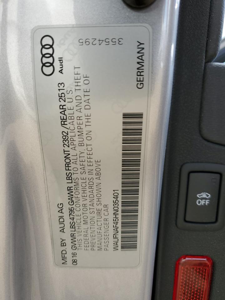 2017 Audi A4 Prestige VIN: WAUFNAF45HN035401 Lot: 71991694