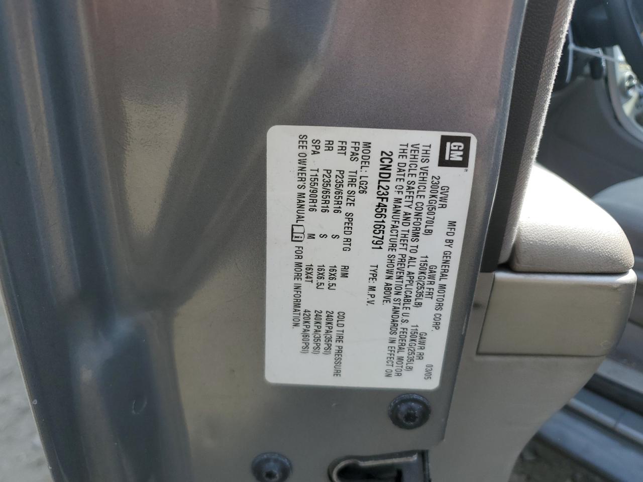 2CNDL23F456165791 2005 Chevrolet Equinox Ls