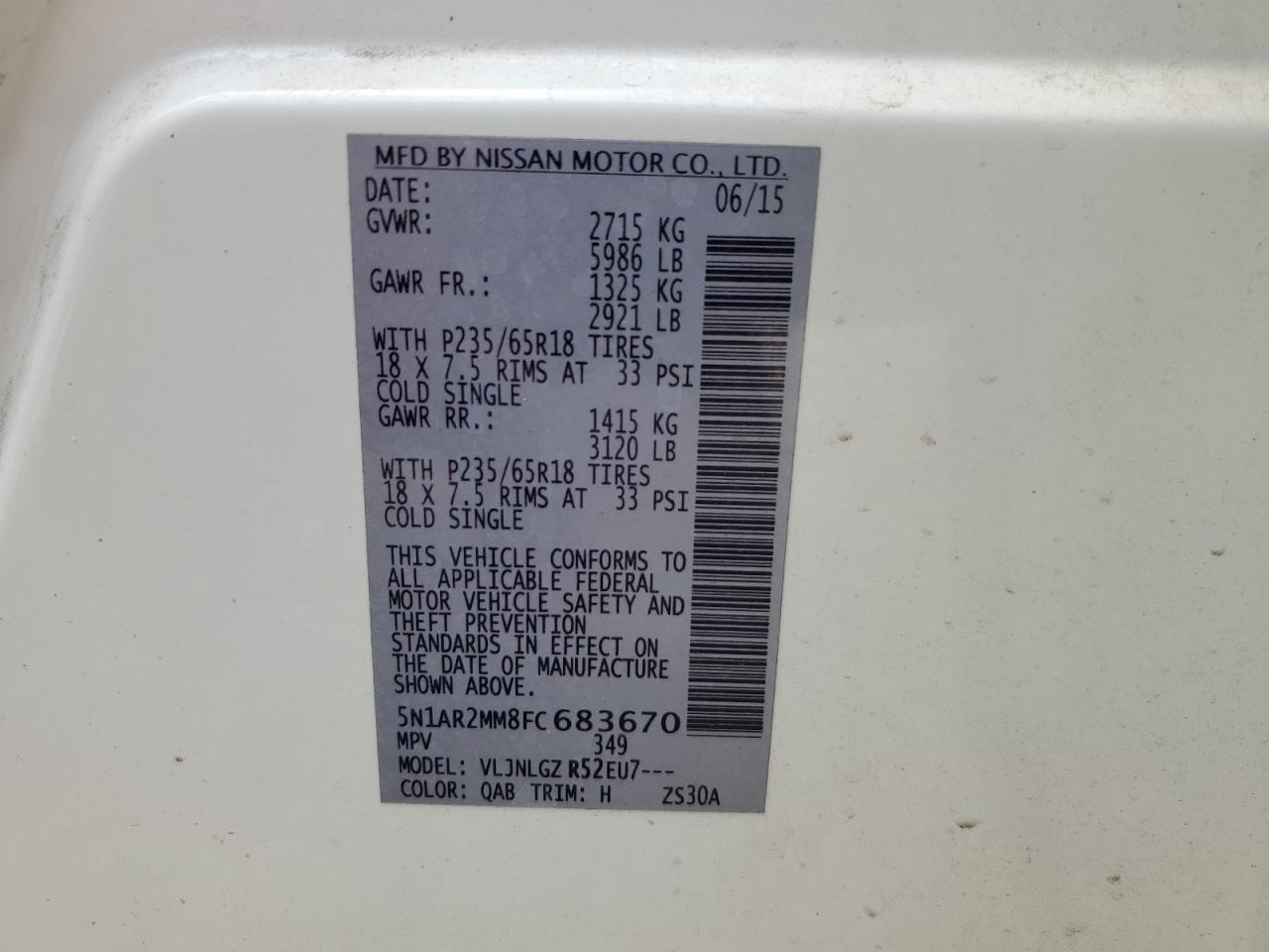 5N1AR2MM8FC683670 2015 Nissan Pathfinder S