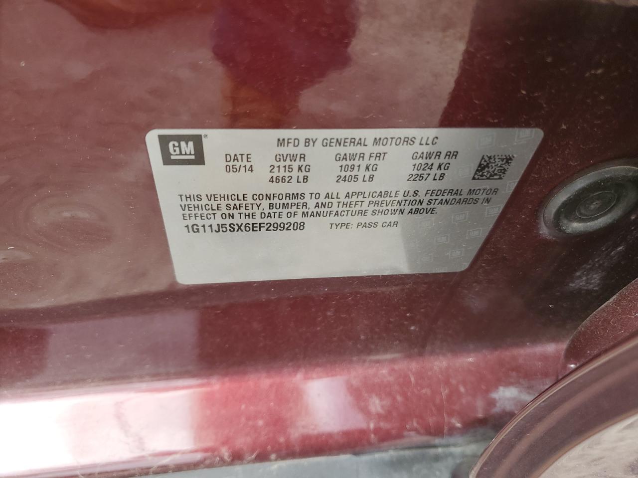 2014 Chevrolet Malibu Ltz VIN: 1G11J5SX6EF299208 Lot: 70999054