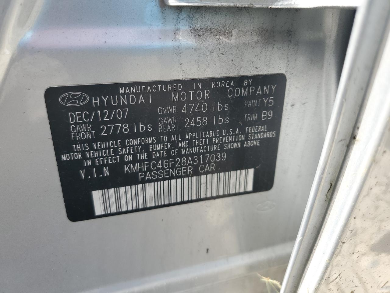 2008 Hyundai Azera Se VIN: KMHFC46F28A317039 Lot: 71006604