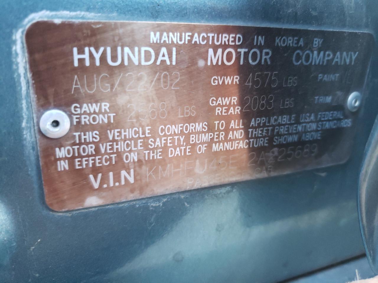 KMHFU45E12A225689 2002 Hyundai Xg 350