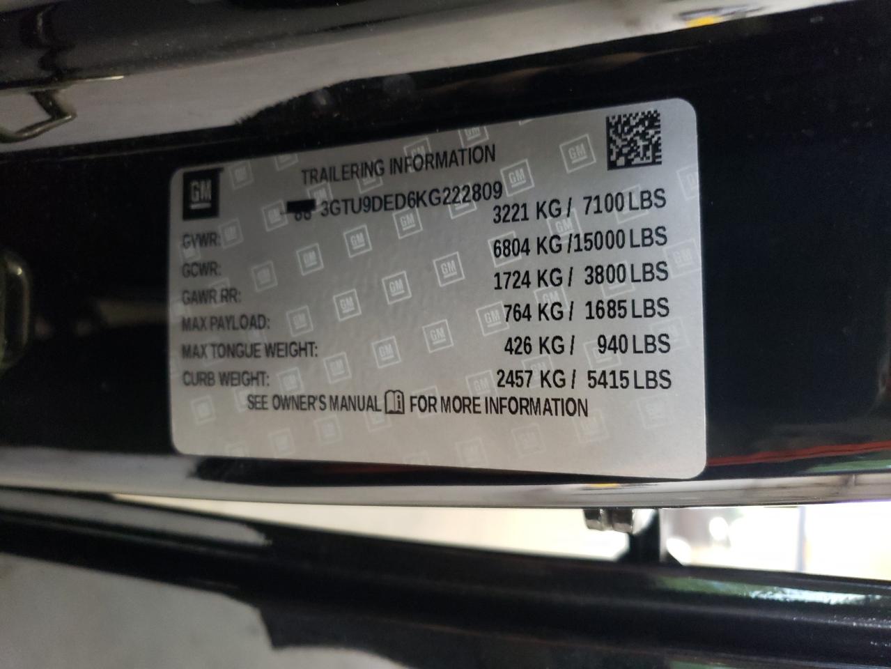 3GTU9DED6KG222809 2019 GMC Sierra K1500 Slt