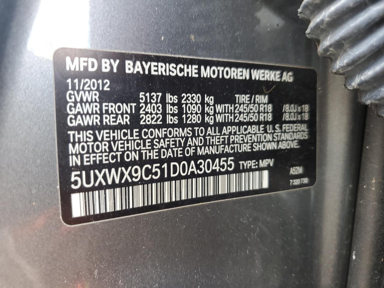 VIN 5UXWX9C51D0A30455 2013 BMW X3 no.14