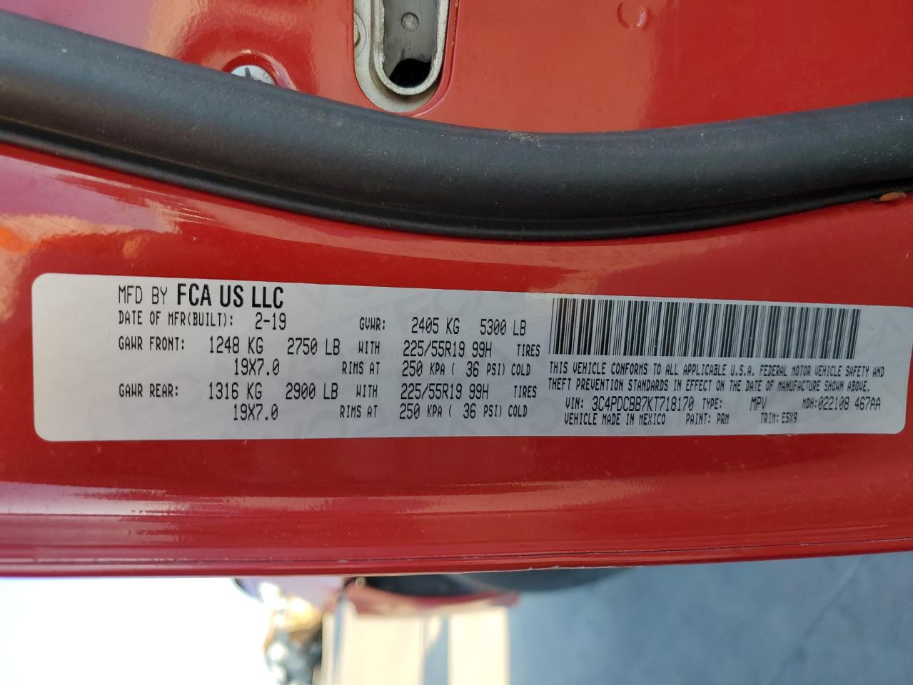 2019 Dodge Journey Se VIN: 3C4PDCBB7KT718170 Lot: 70863944