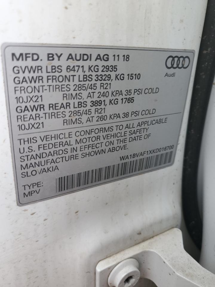 WA1BVAF1XKD016700 2019 Audi Q8 Premium Plus