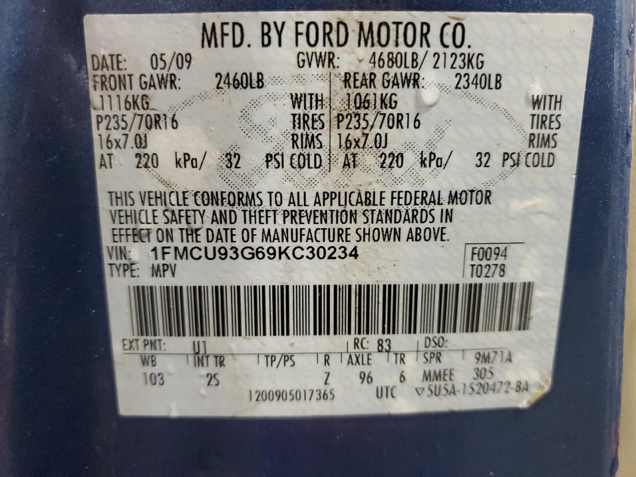 1FMCU93G69KC30234 2009 Ford Escape Xlt