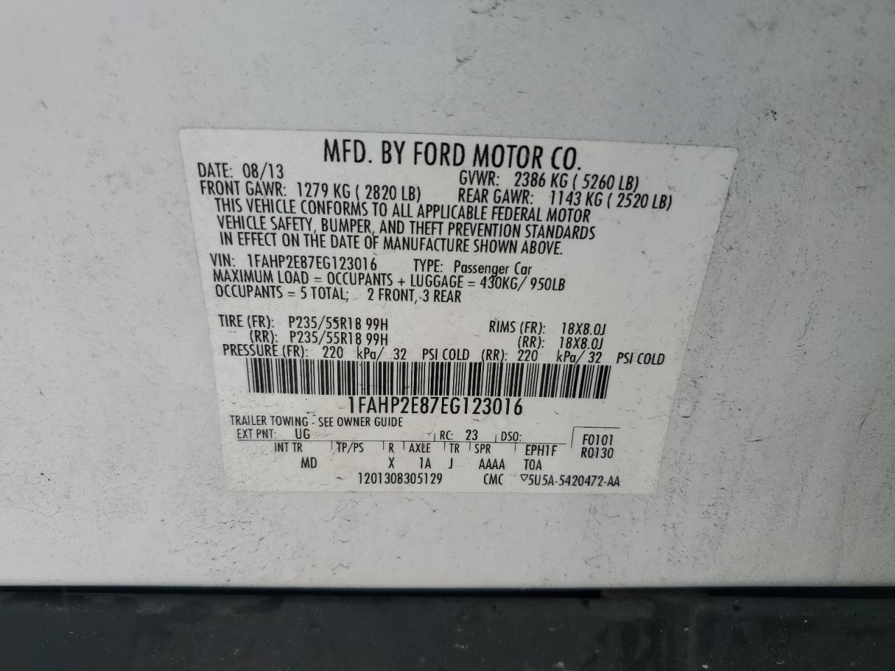 1FAHP2E87EG123016 2014 Ford Taurus Sel