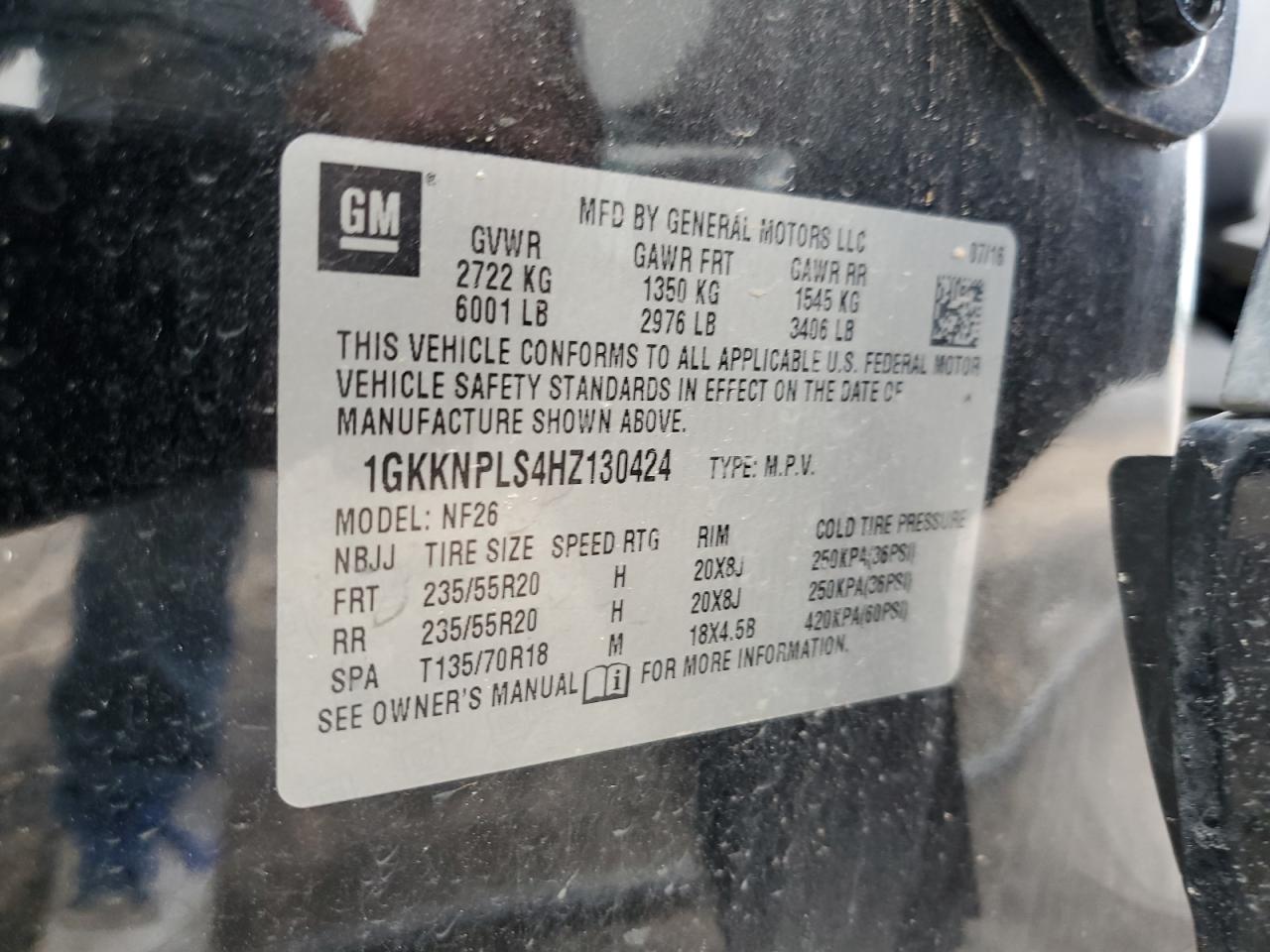 1GKKNPLS4HZ130424 2017 GMC Acadia Denali