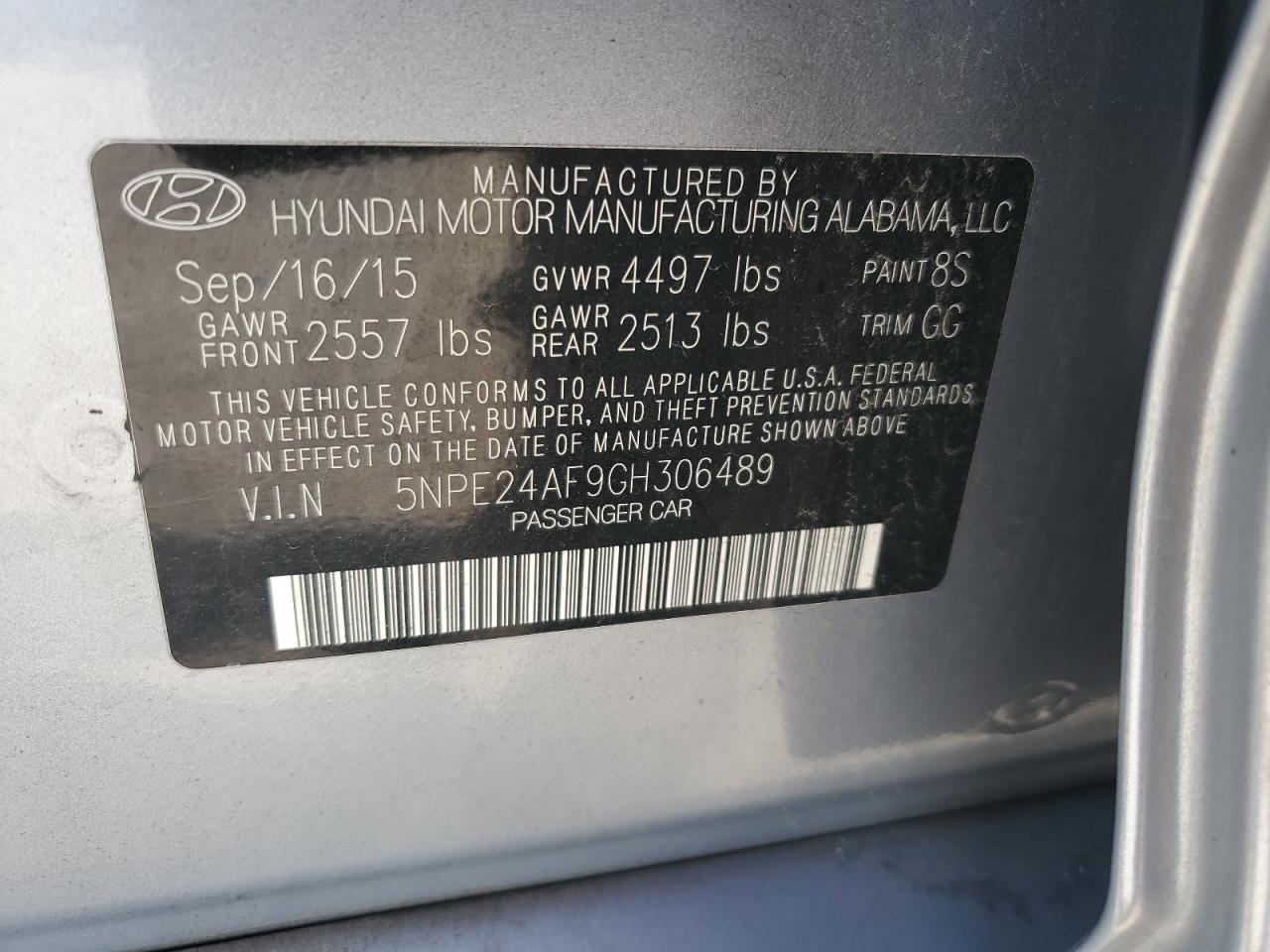 5NPE24AF9GH306489 2016 Hyundai Sonata Se