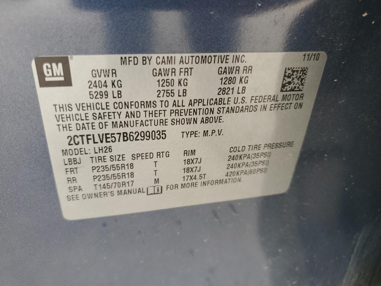 2CTFLVE57B6299035 2011 GMC Terrain Slt