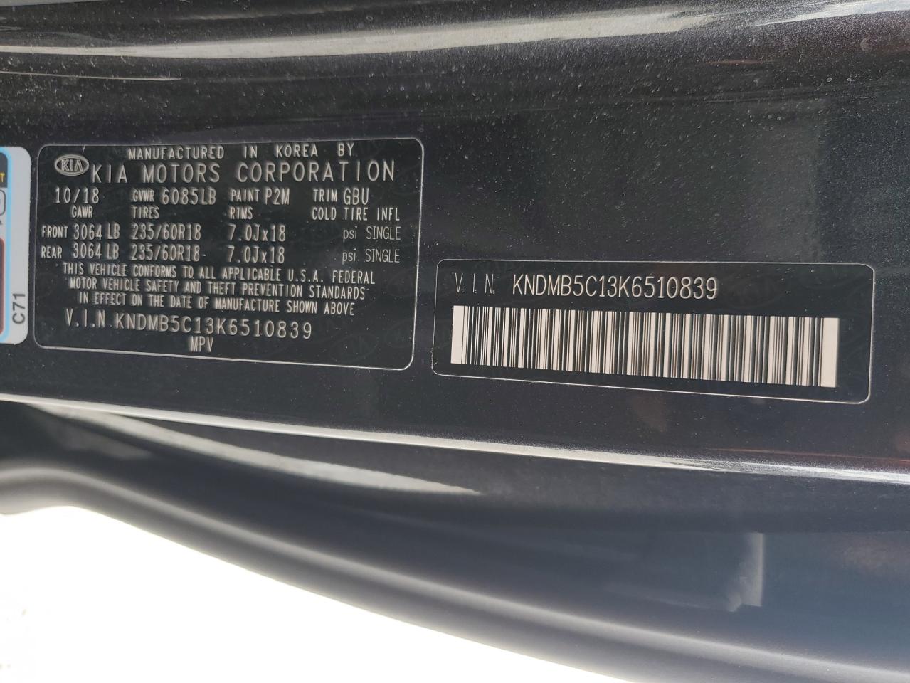 KNDMB5C13K6510839 2019 Kia Sedona Lx