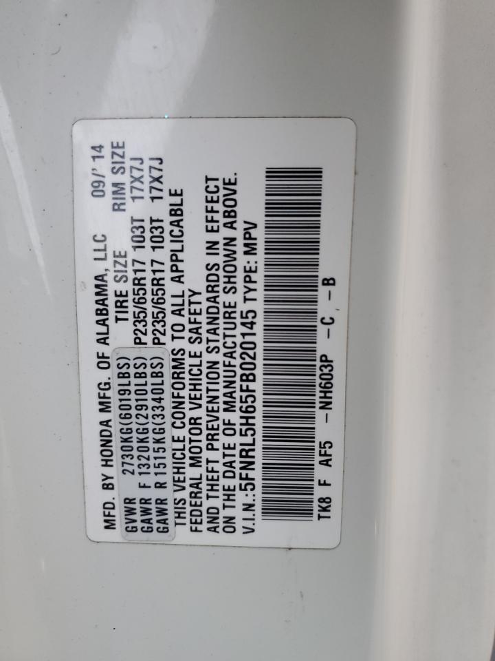 5FNRL5H65FB020145 2015 Honda Odyssey Exl