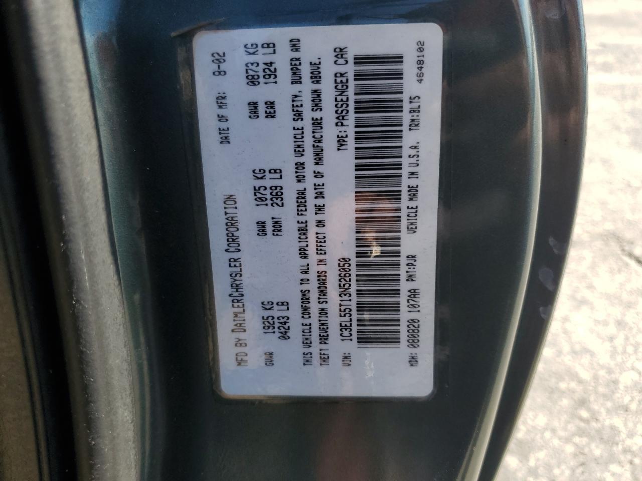 1C3EL55T13N526050 2003 Chrysler Sebring Lxi