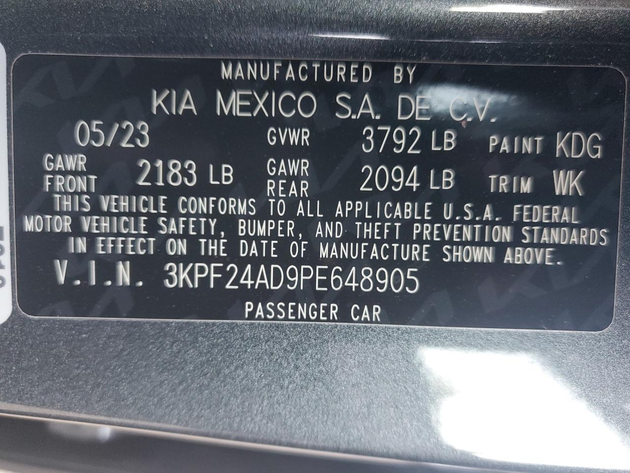 3KPF24AD9PE648905 2023 Kia Forte Lx