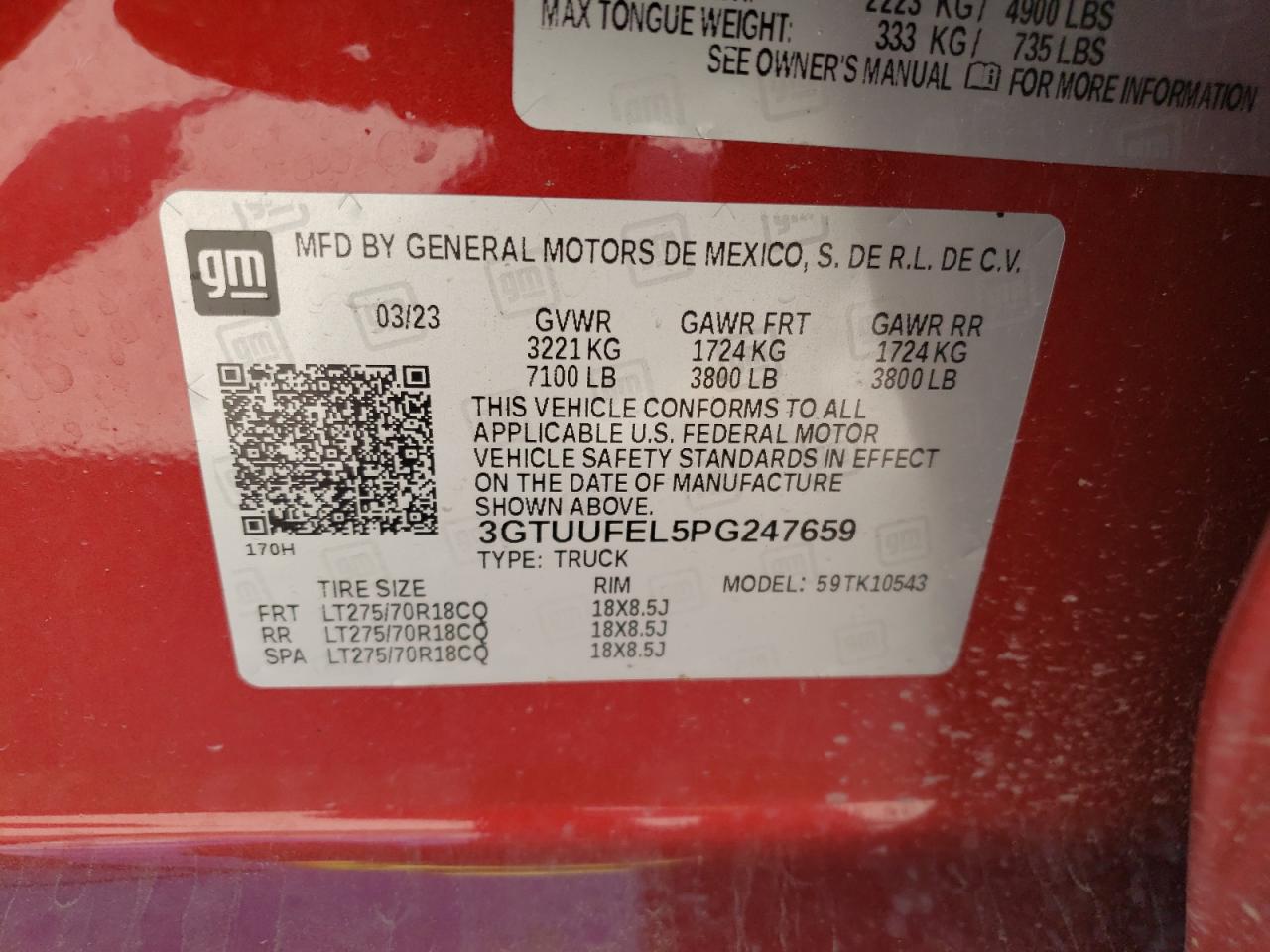 3GTUUFEL5PG247659 2023 GMC Sierra K1500 At4X