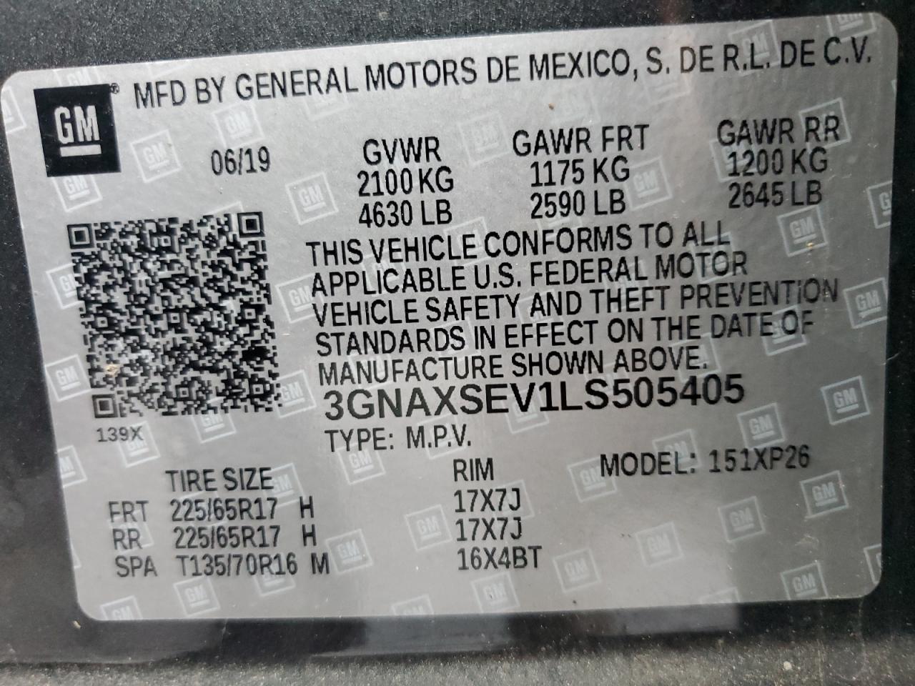 3GNAXSEV1LS505405 2020 CHEVROLET EQUINOX - Image 13