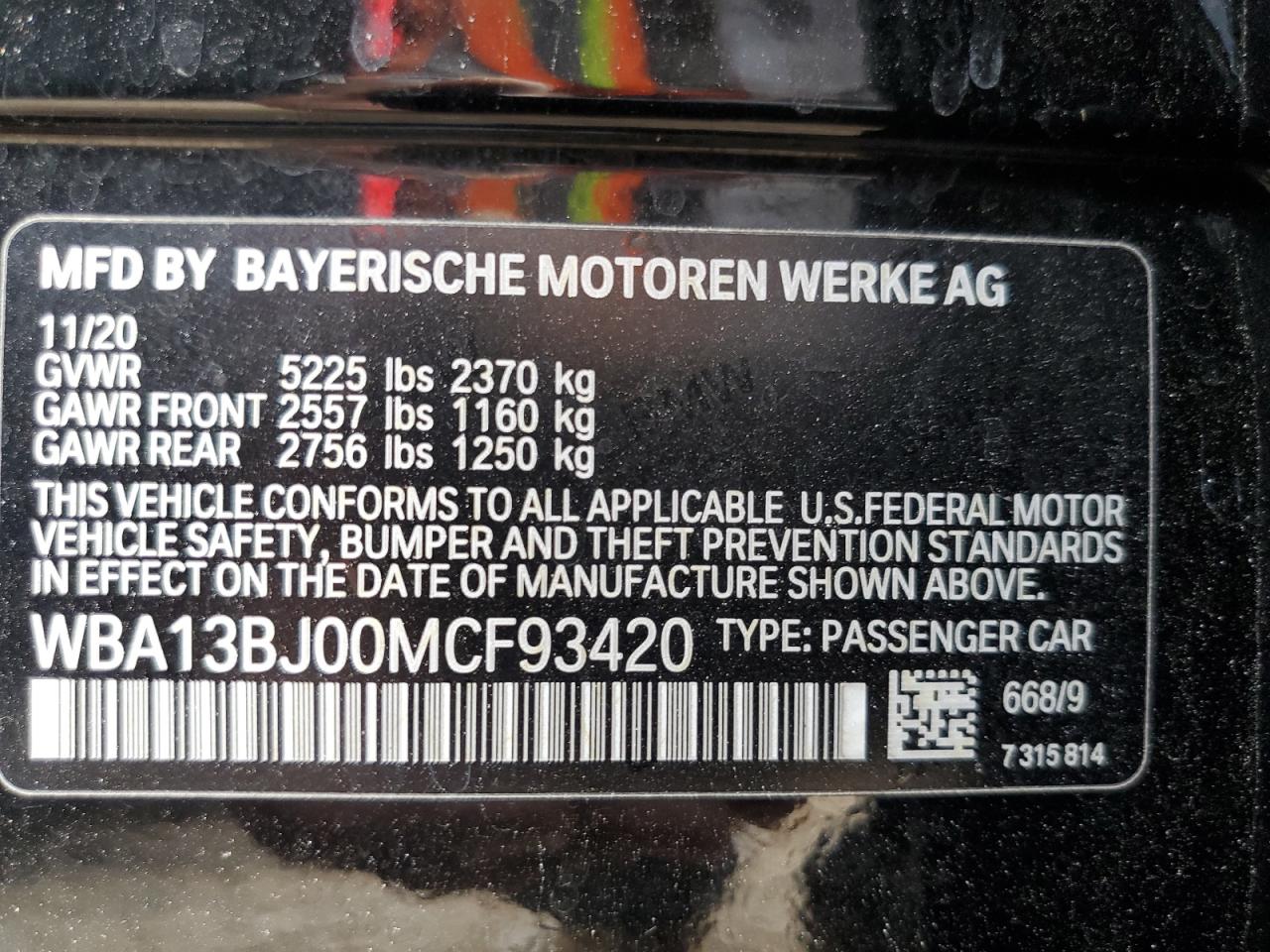 WBA13BJ00MCF93420 2021 BMW 530 Xi