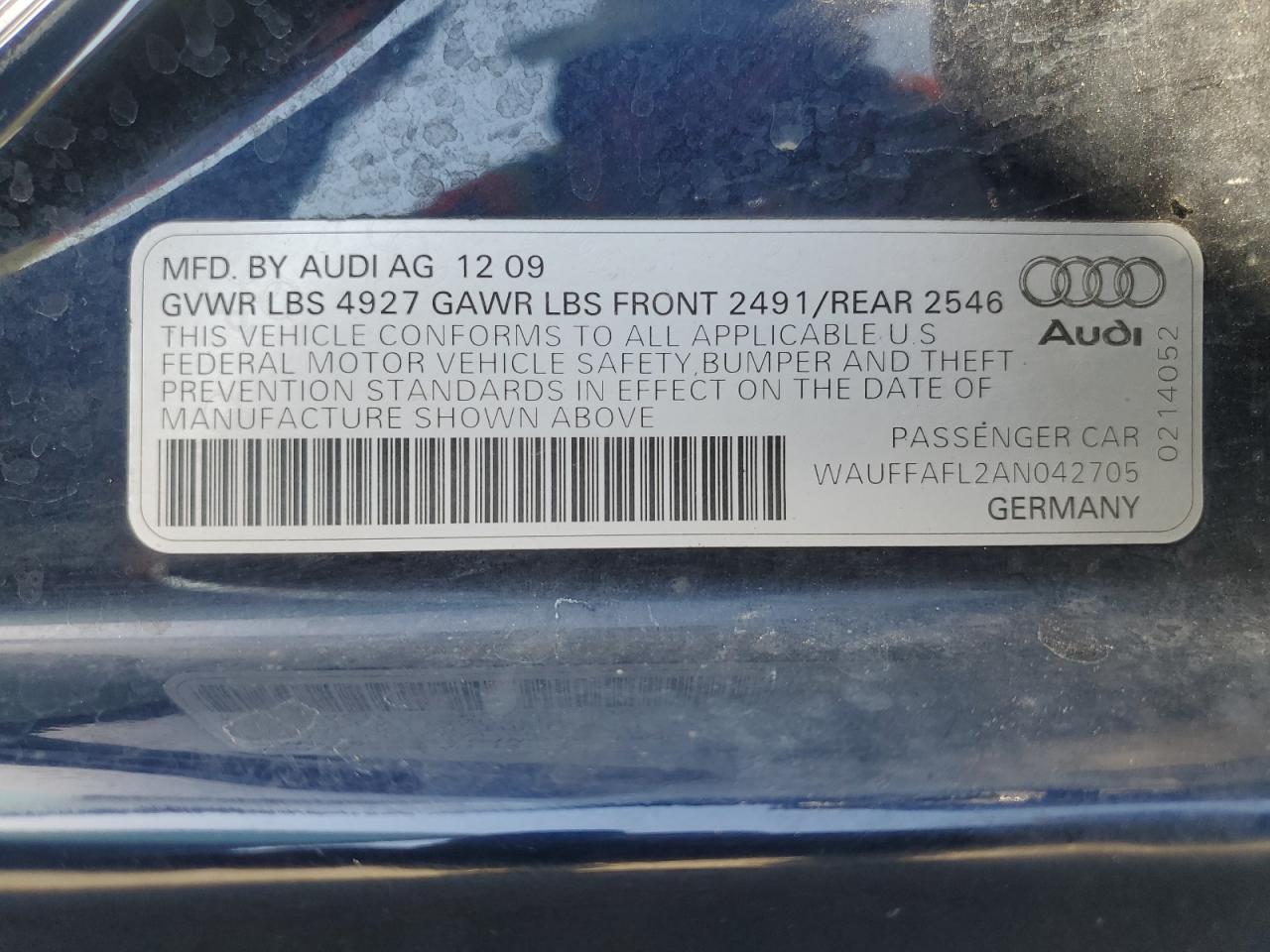 2010 Audi A4 Premium Plus VIN: WAUFFAFL2AN042705 Lot: 71393844