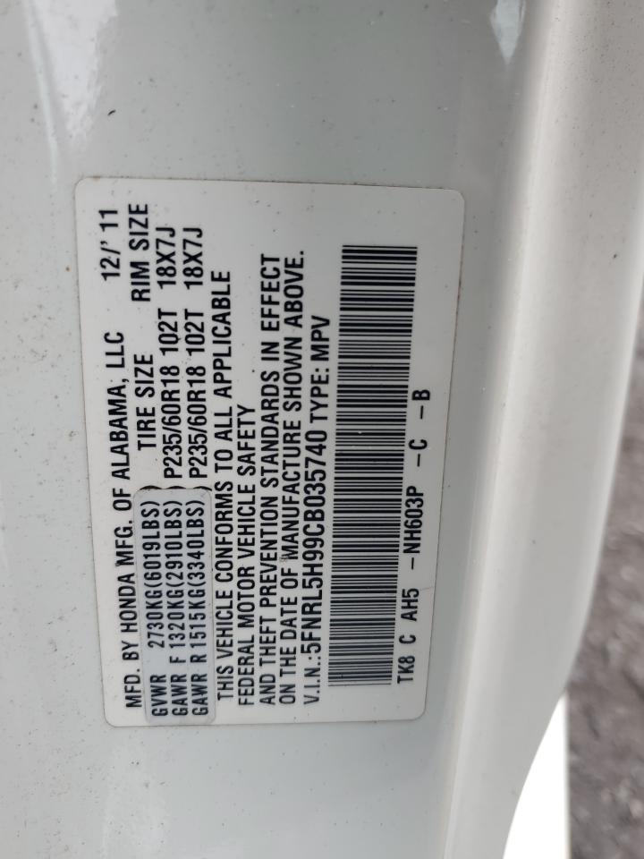 5FNRL5H99CB035740 2012 Honda Odyssey Touring