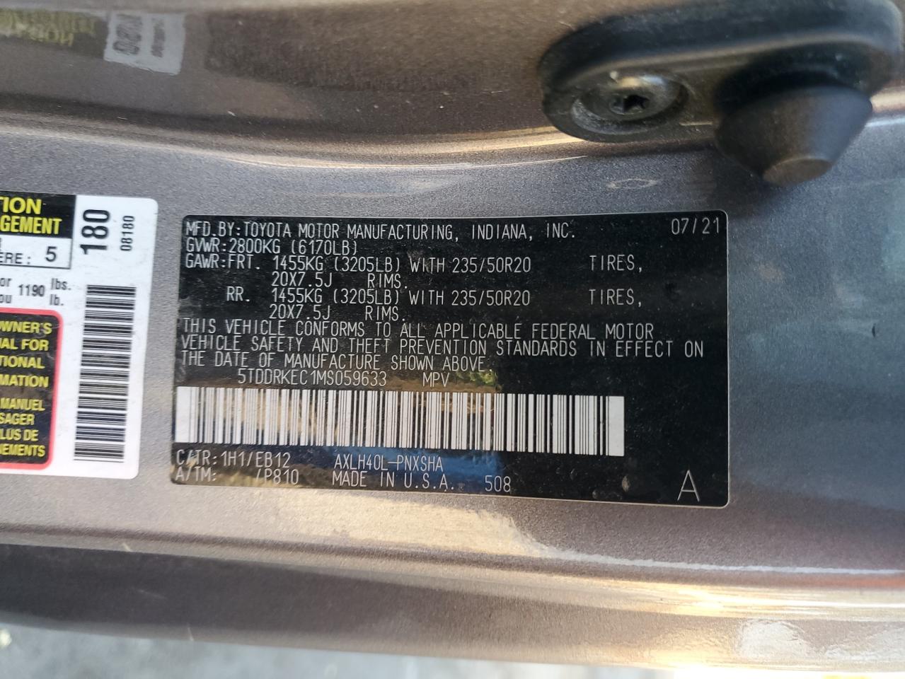 5TDDRKEC1MS059633 2021 Toyota Sienna Xse