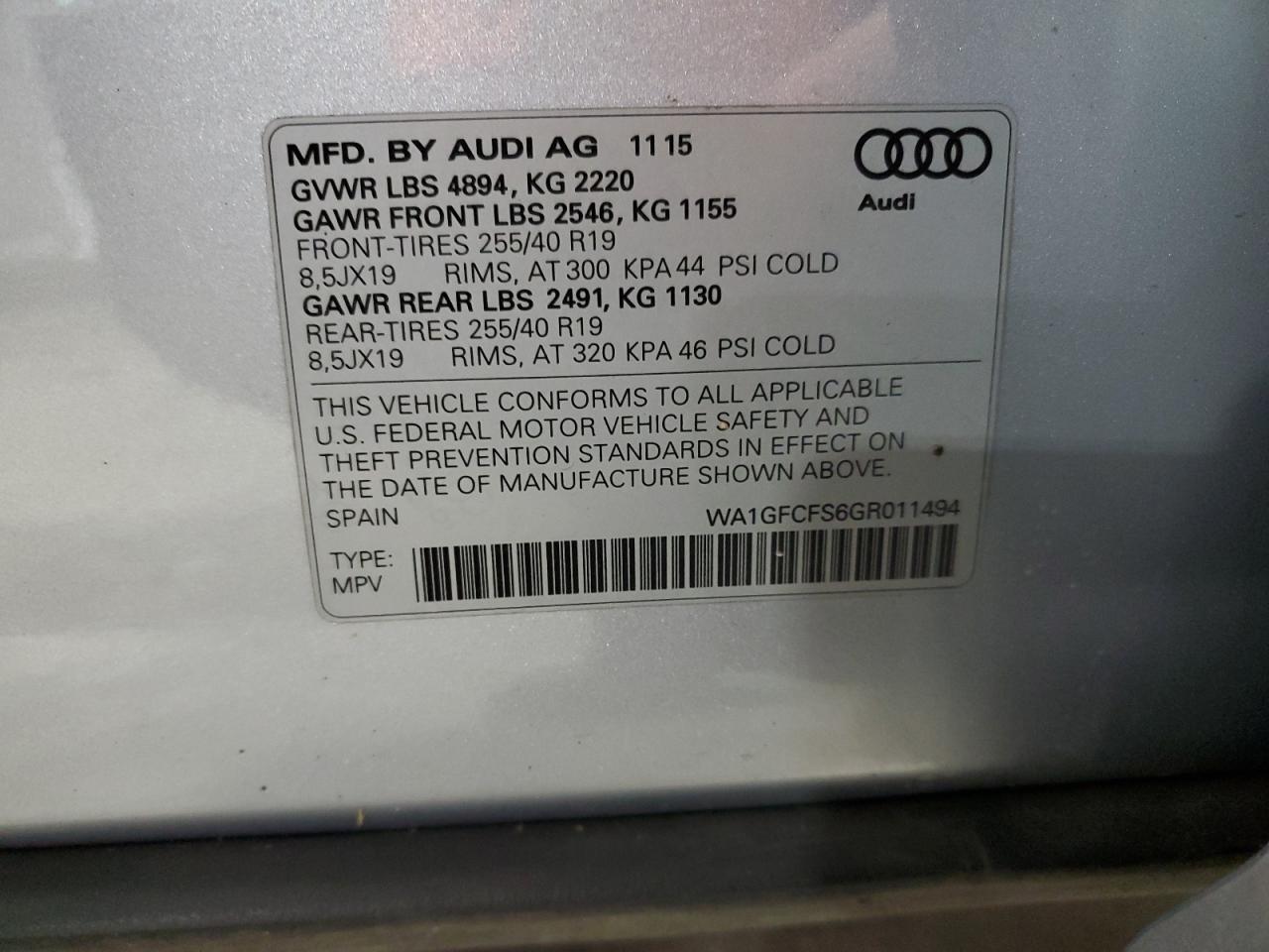 WA1GFCFS6GR011494 2016 Audi Q3 Prestige