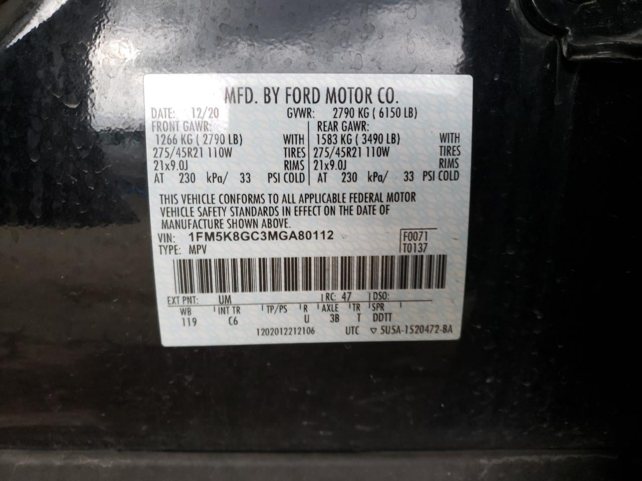 1FM5K8GC3MGA80112 2021 Ford Explorer St