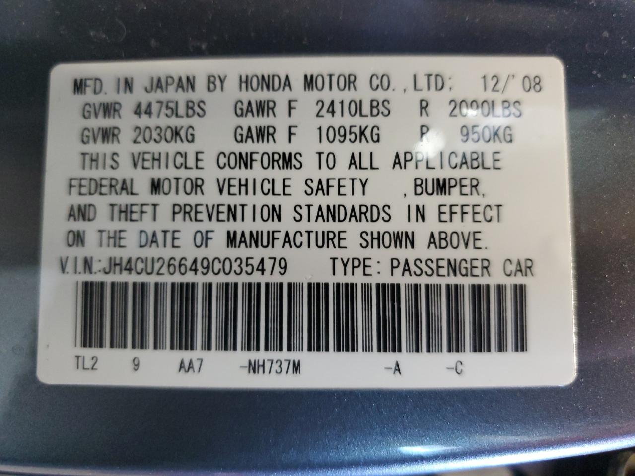 JH4CU26649C035479 2009 Acura Tsx