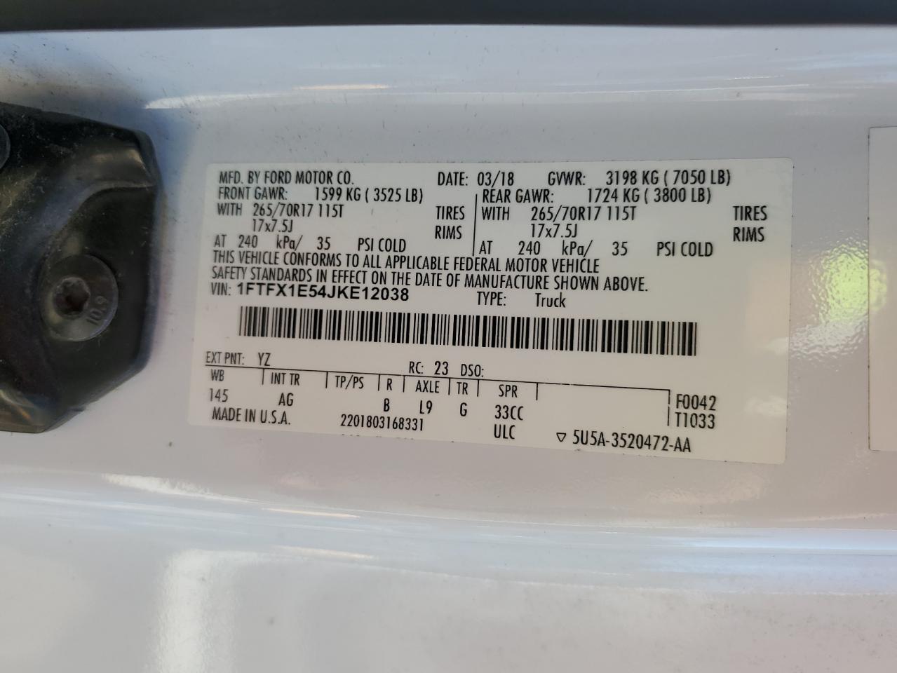 1FTFX1E54JKE12038 2018 Ford F150 Super Cab