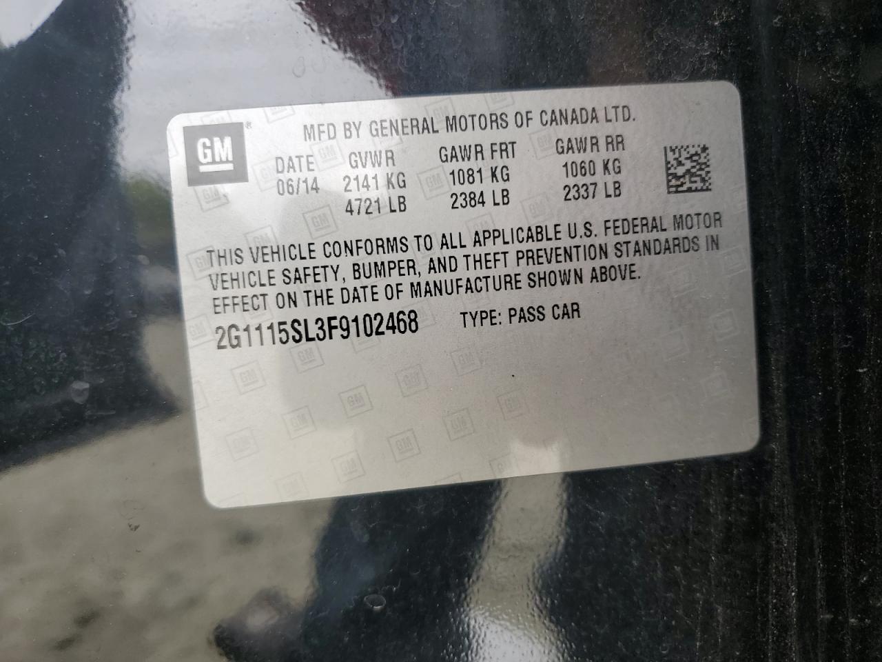 2G1115SL3F9102468 2015 Chevrolet Impala Lt