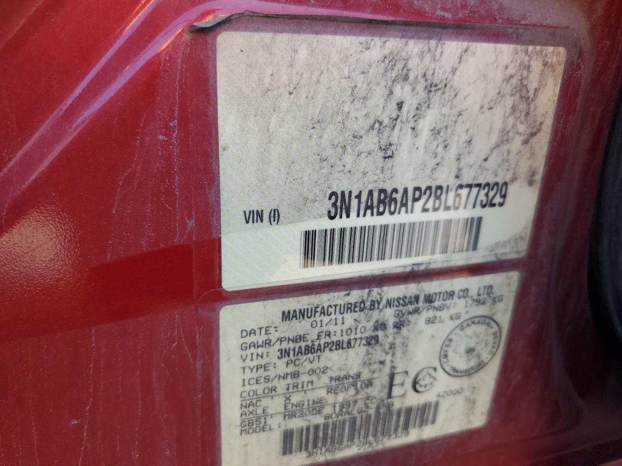 2011 Nissan Sentra 2.0 VIN: 3N1AB6AP2BL677329 Lot: 70228154