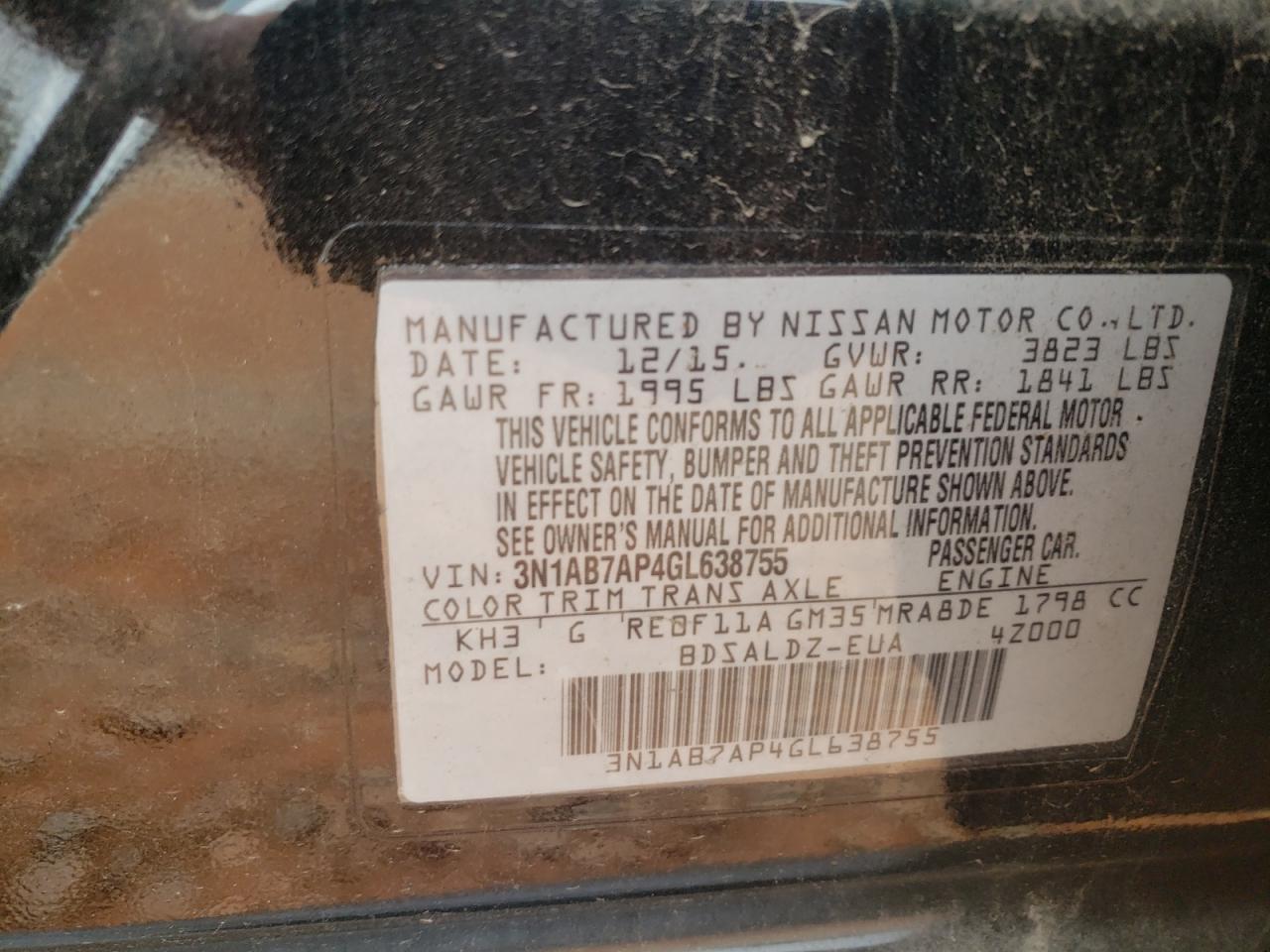 3N1AB7AP4GL638755 2016 Nissan Sentra S