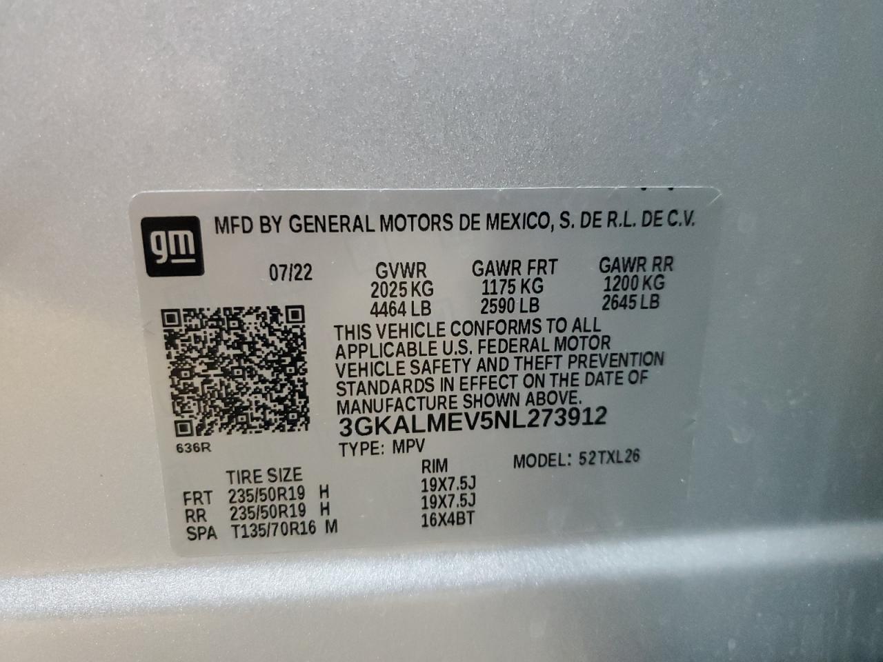 3GKALMEV5NL273912 2022 GMC Terrain Sle