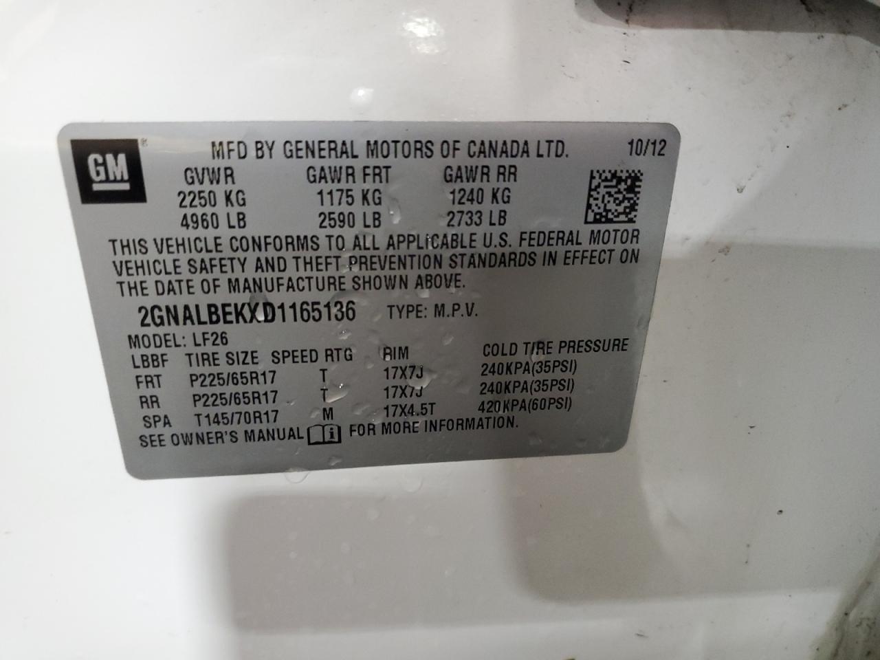 2GNALBEKXD1165136 2013 Chevrolet Equinox Ls