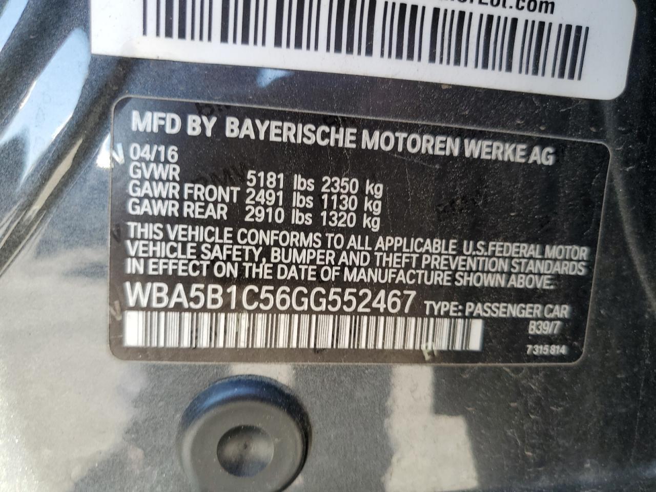 WBA5B1C56GG552467 2016 BMW 535 I