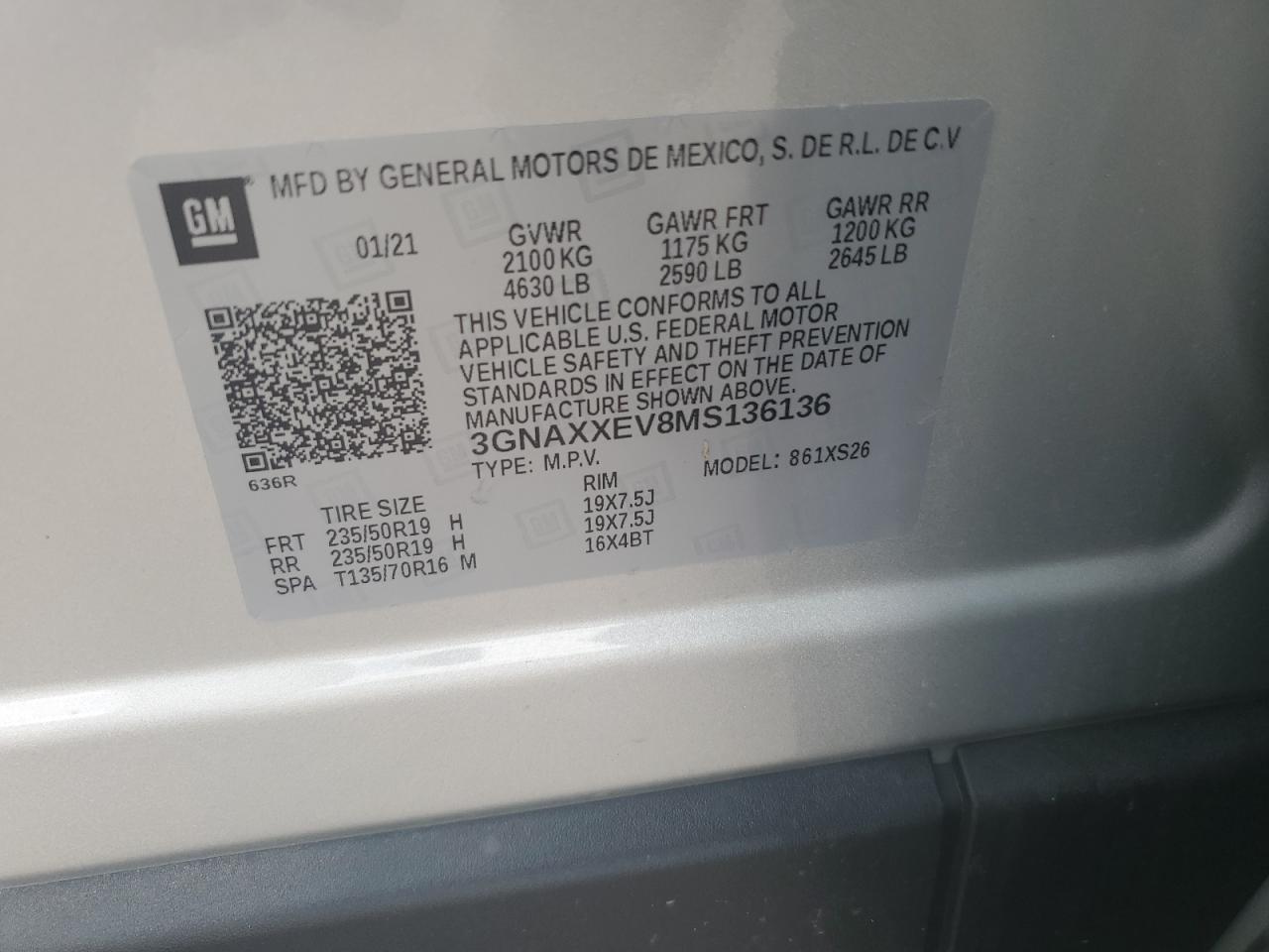 3GNAXXEV8MS136136 2021 Chevrolet Equinox Premier