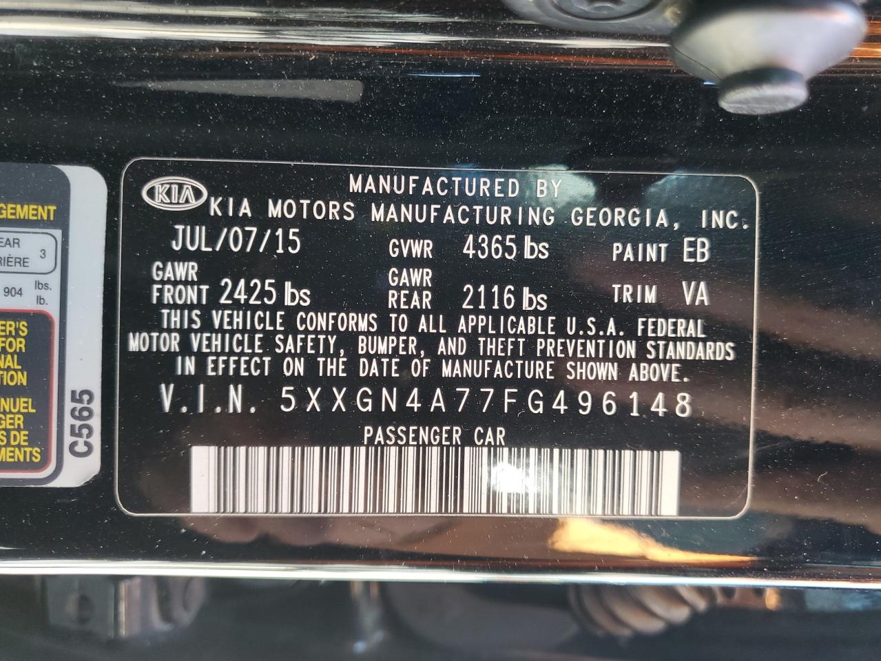 VIN 5XXGN4A77FG496148 2015 KIA OPTIMA no.12