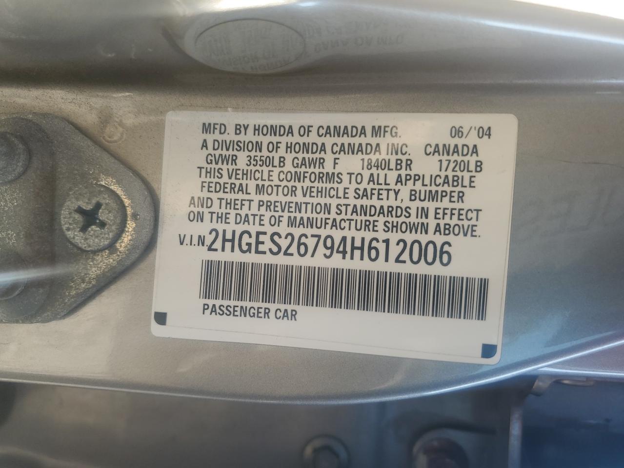 2HGES26794H612006 2004 Honda Civic Ex