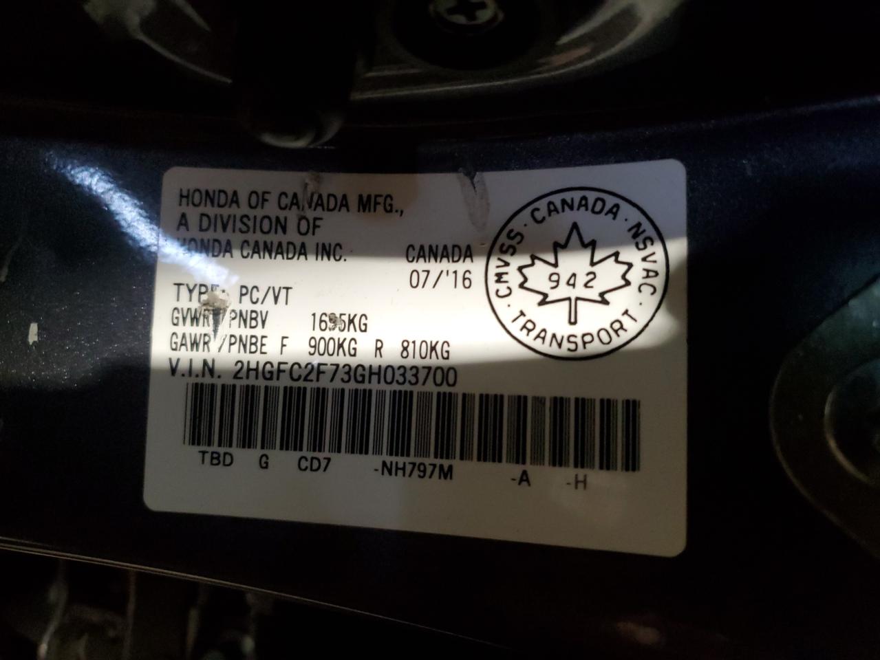 2HGFC2F73GH033700 2016 HONDA CIVIC - Image 13