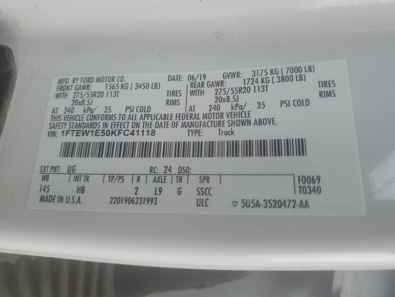 1FTEW1E50KFC41118 2019 Ford F150 Supercrew