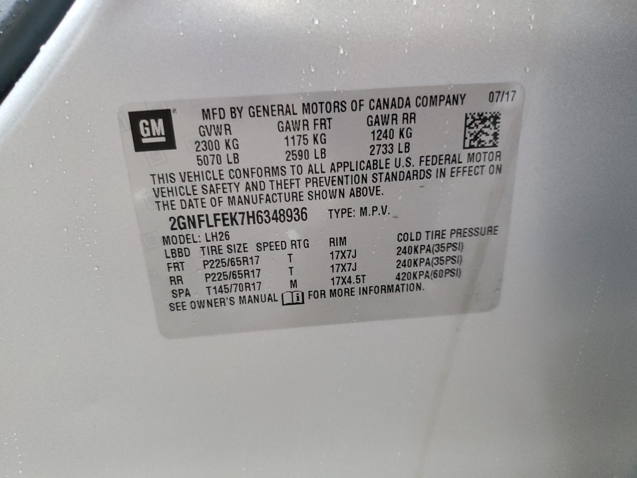 2GNFLFEK7H6348936 2017 Chevrolet Equinox Lt