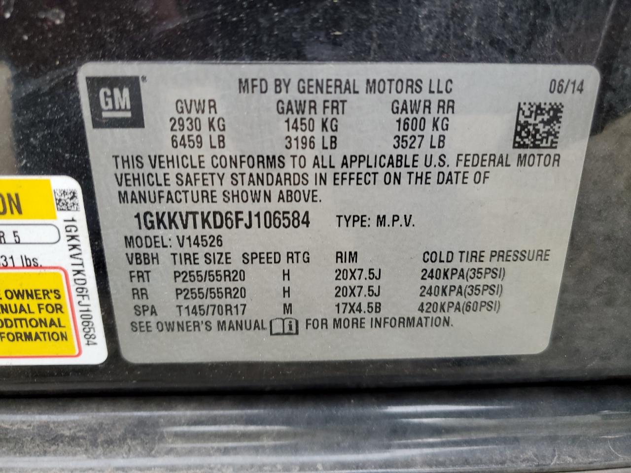 1GKKVTKD6FJ106584 2015 GMC Acadia Denali