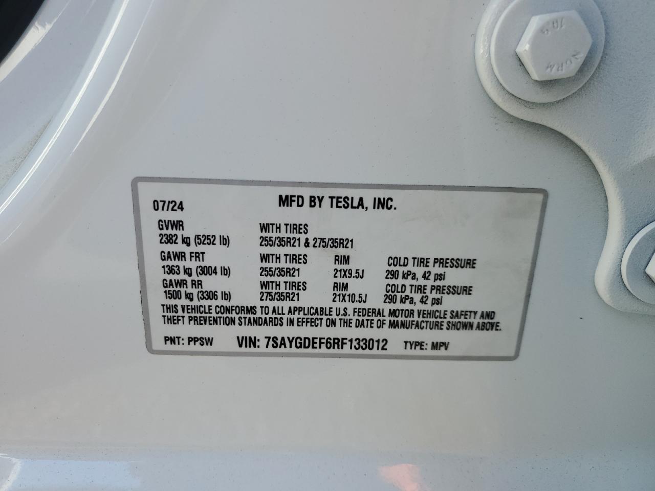 7SAYGDEF6RF133012 2024 Tesla Model Y