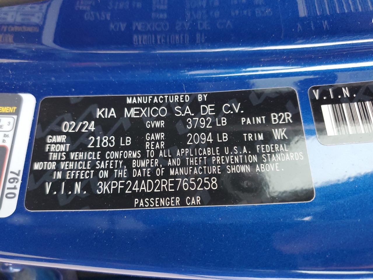 3KPF24AD2RE765258 2024 Kia Forte Lx