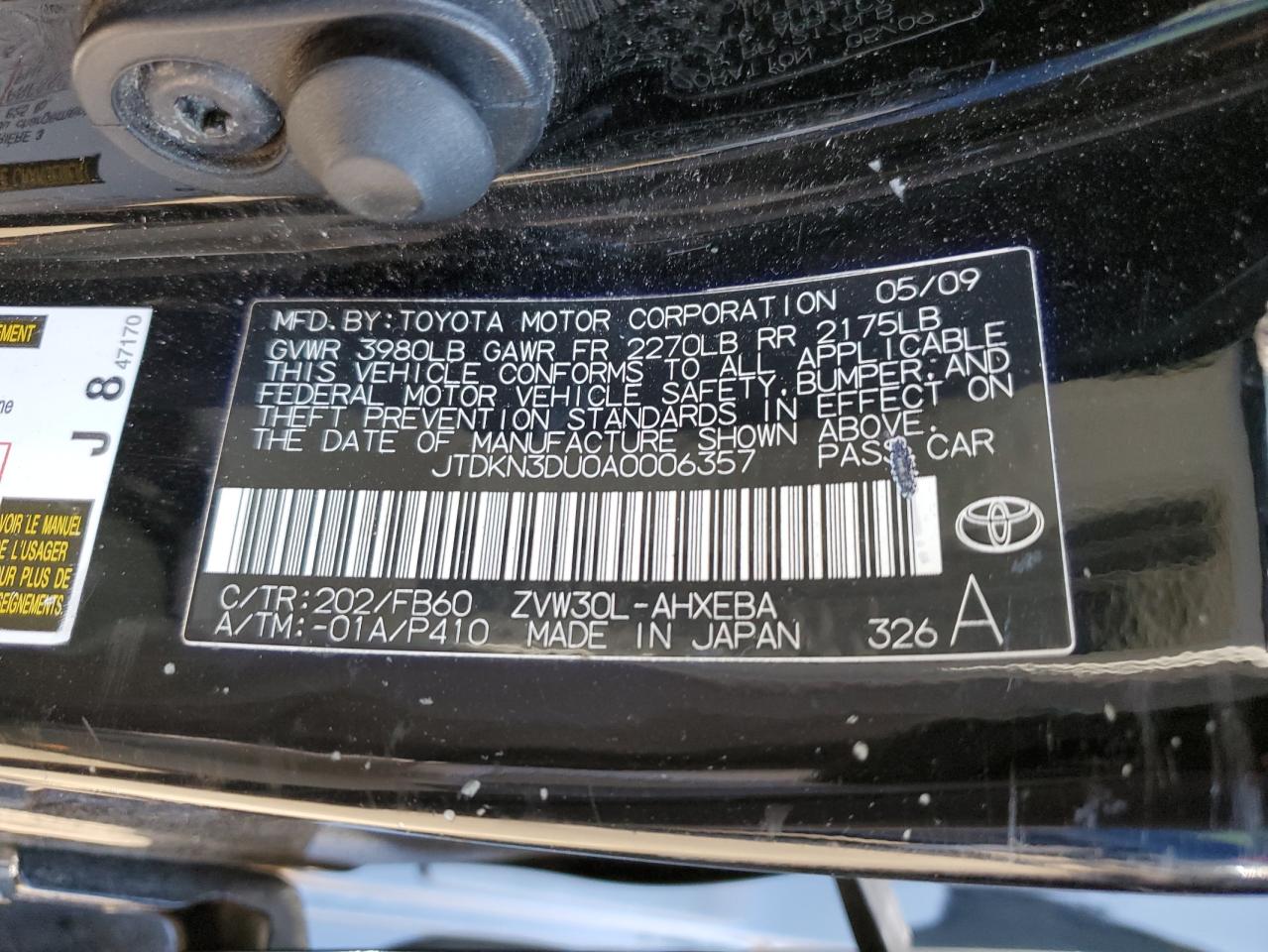 JTDKN3DU0A0006357 2010 Toyota Prius