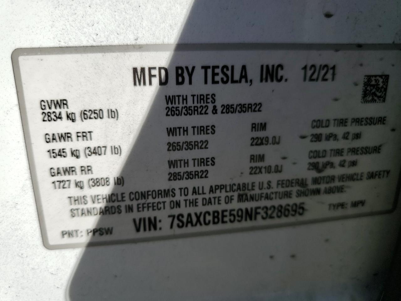 7SAXCBE59NF328695 2022 Tesla Model X